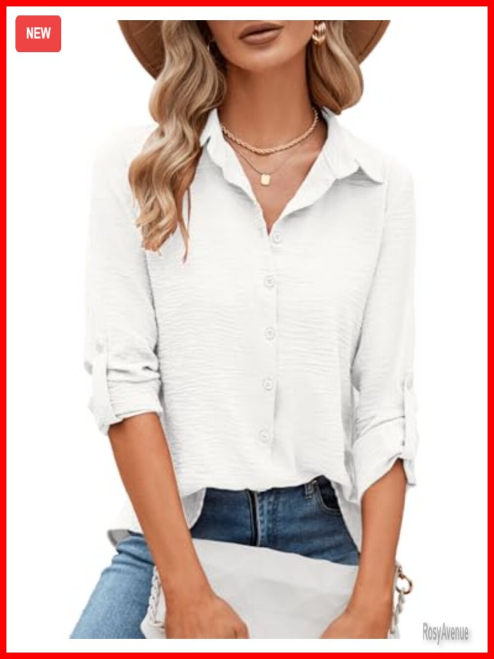 Womens Button Down Blouse Loose Fit Business Casual Top
